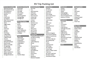 RV camping packing checklist